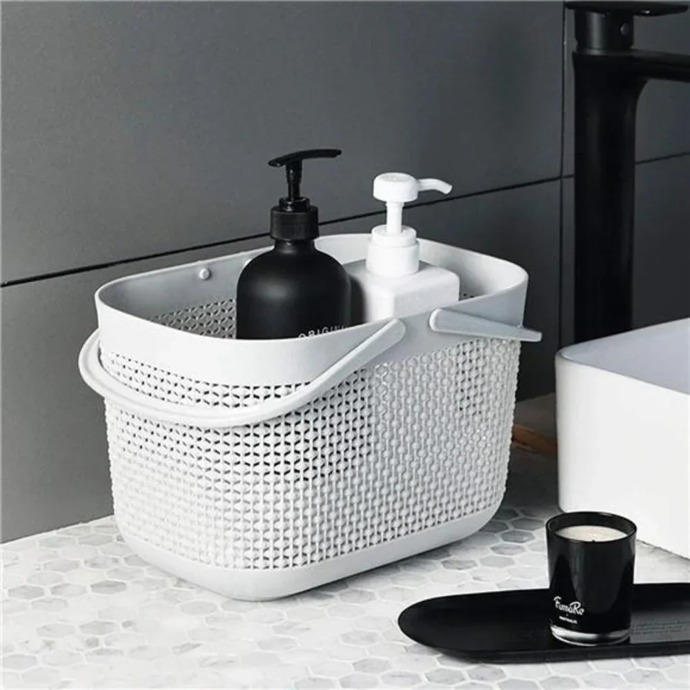 Plastic Bathroom Storage Basket with Handle, for Storing Bathroom Body Wash,